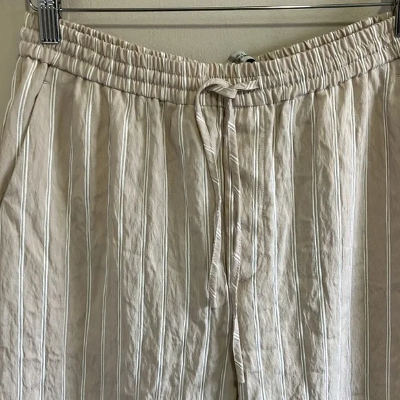 Zara high waisted wide leg pull on trouser pants size Large neutral - Picture 3 of 8
